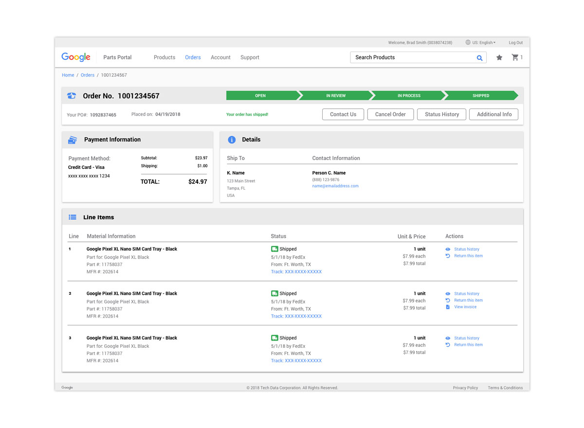 Google Parts, Tech Data Global - Order Details